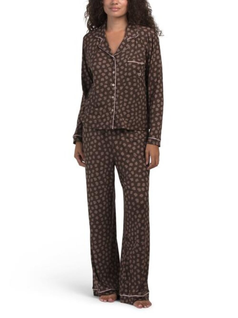 BORN 2pc Animal Print Notched Collar Top And Pants Pajama Set
